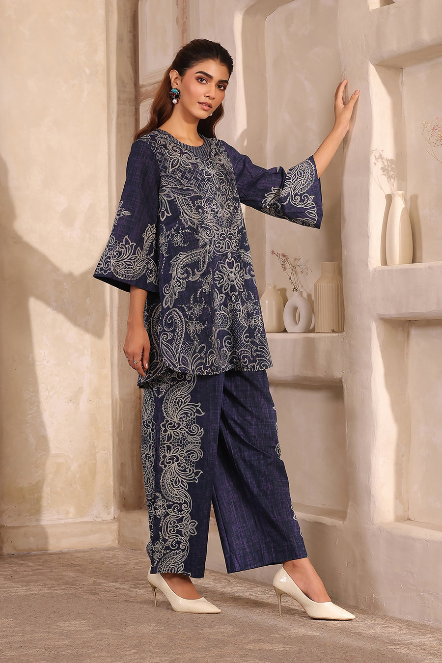 Blue Cotton floral Printed Straight Kurta Set CO87