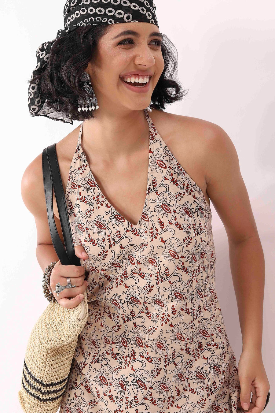 Beige Cotton All-Over Floral Tie-Up Back Kurti K60