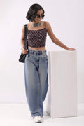 Black & Blue Cotton Floral Tie-Up Back Crop Top K60