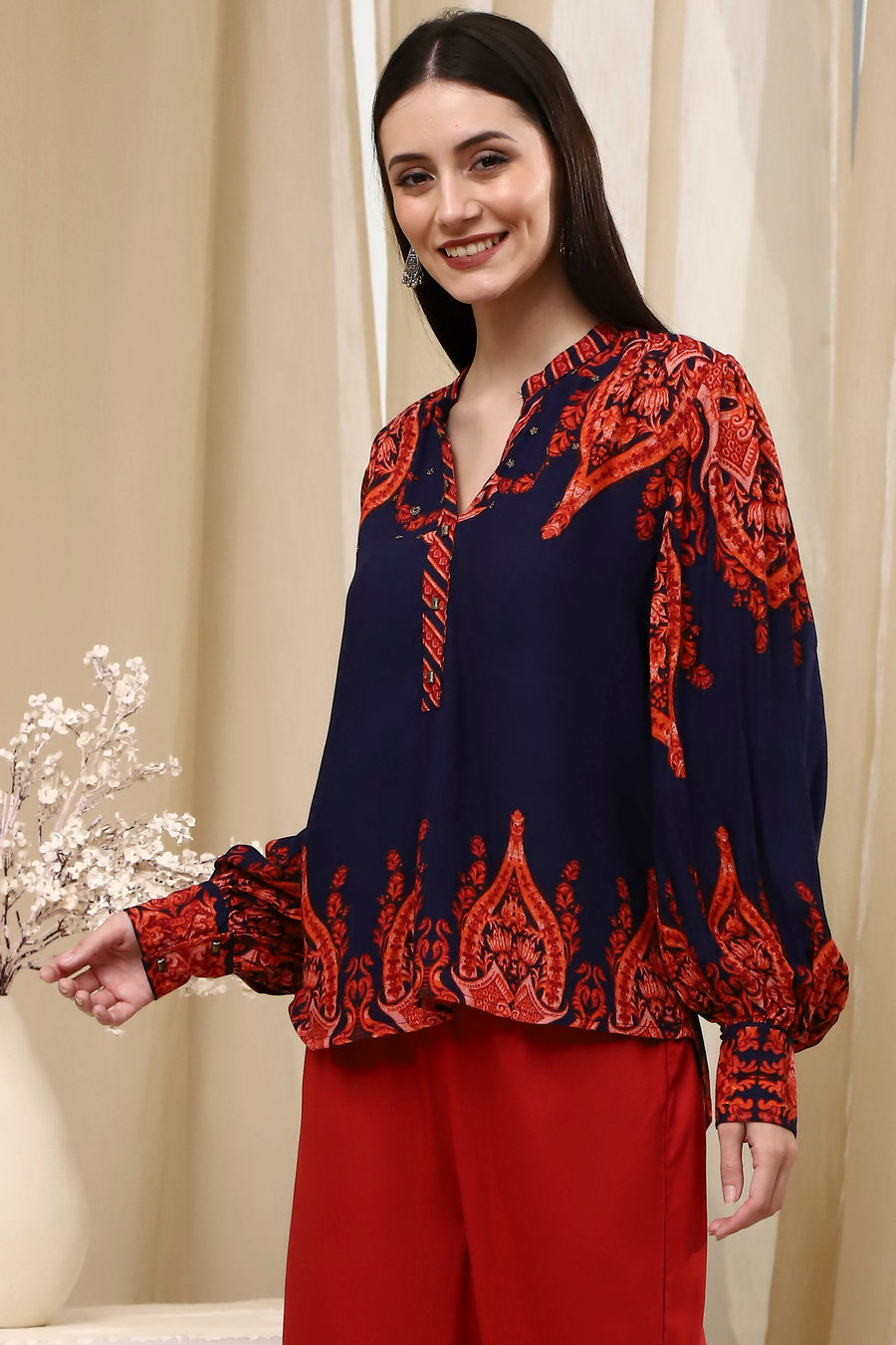 Blue Printed High-Low Top K60