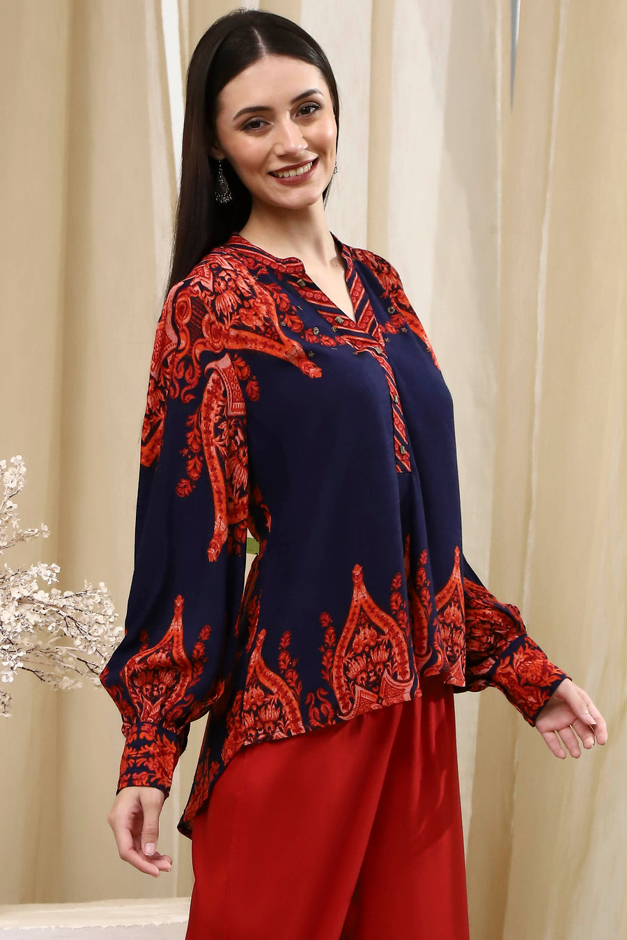 Blue Printed High-Low Top K60