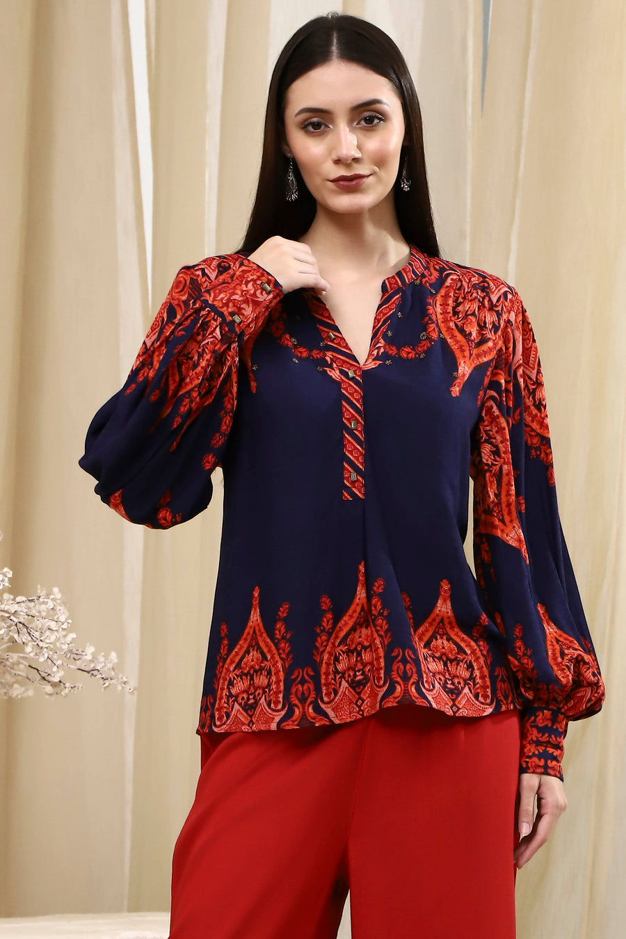Blue Printed High-Low Top K60