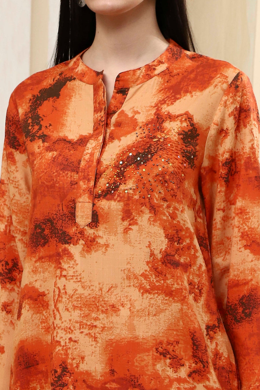 Orange Printed Straight Co-ord Set CO87