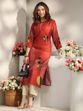 Libas Rust Printed Silk Blend Straight Kurta