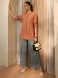 Libas Rust Self Design Linen Shirt