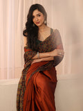 Libas Rust Chiffon Saree with Printed Border S45