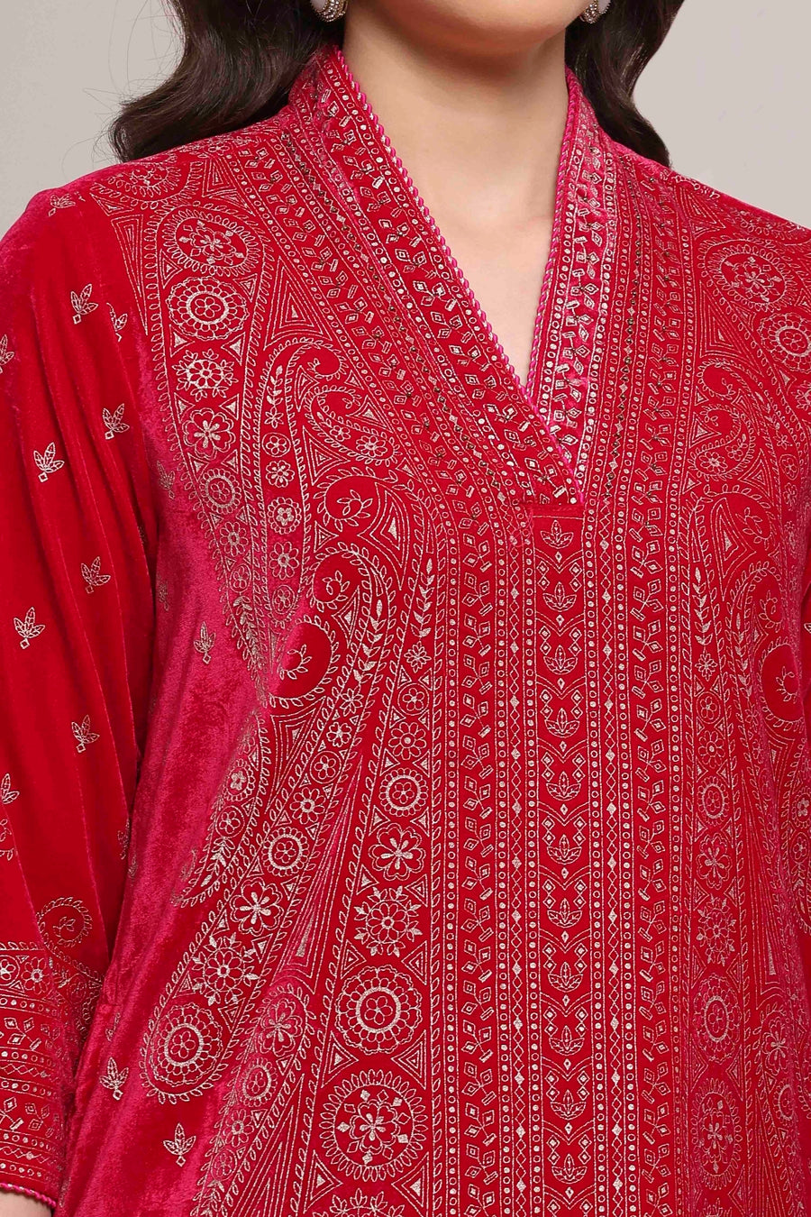 Pink Velvet Straight Winter Kurta Set KS60