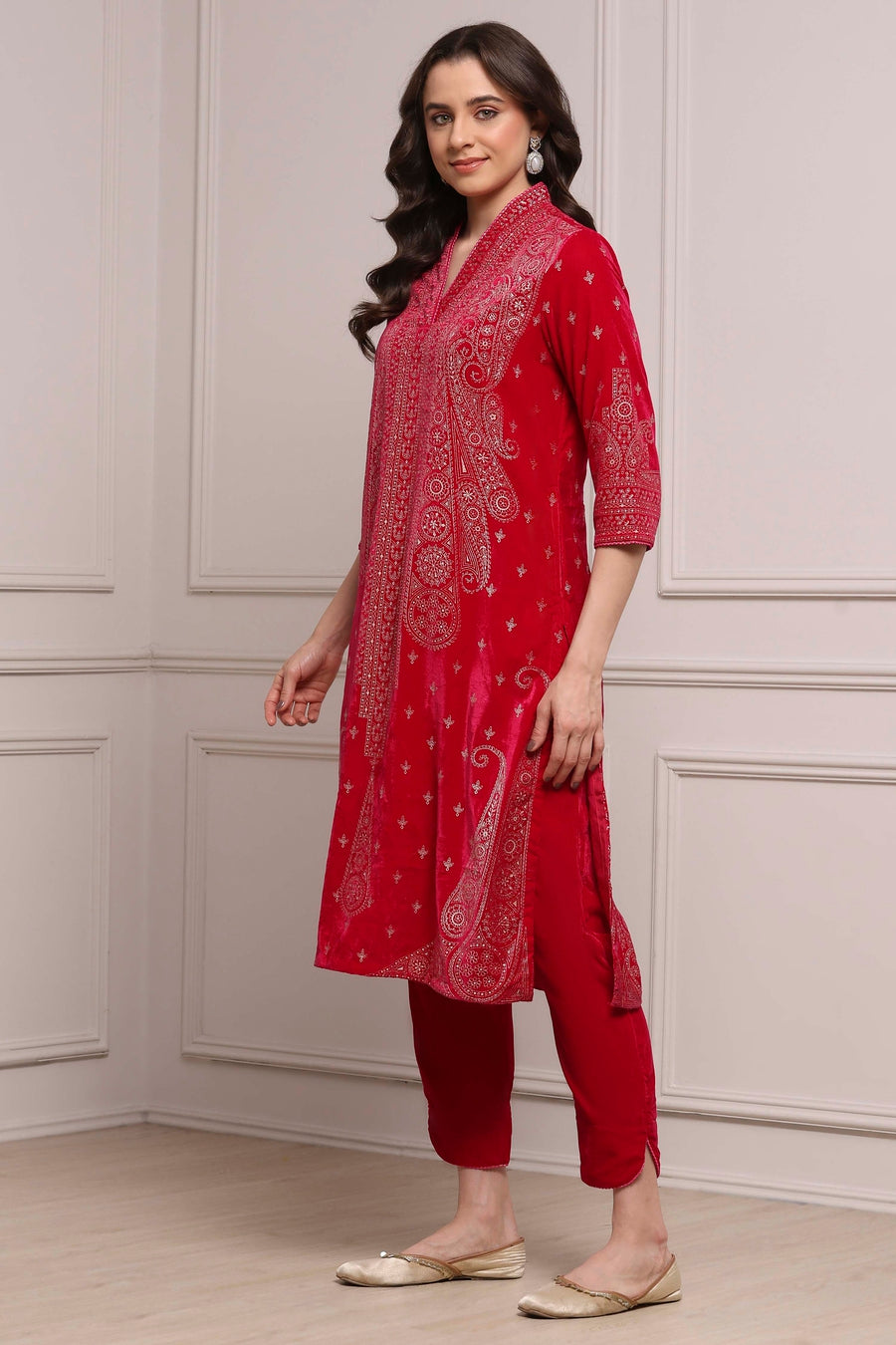 Pink Velvet Straight Winter Kurta Set KS60