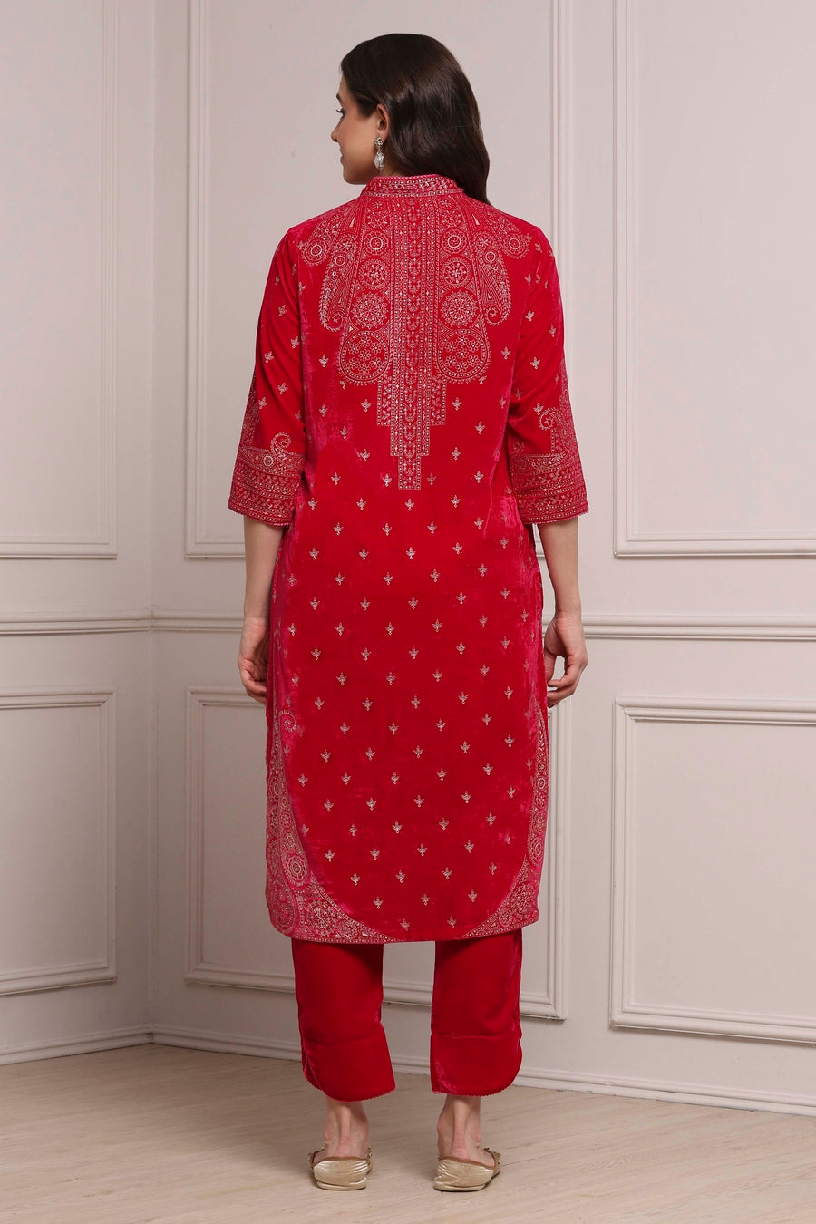 Pink Velvet Straight Winter Kurta Set KS60