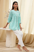 Aqua Cotton Straight Shirt-Style Short Kurta K60