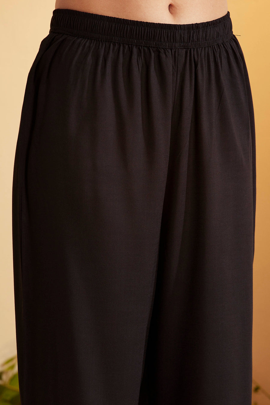 Black Viscose Rayon Yoke Design Straight Kurta Set KS60
