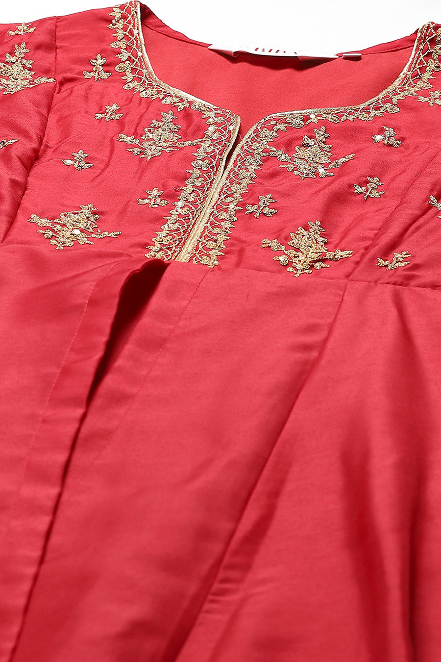 Red Nylon Anarkali Kurta Churidar Suit Set A34