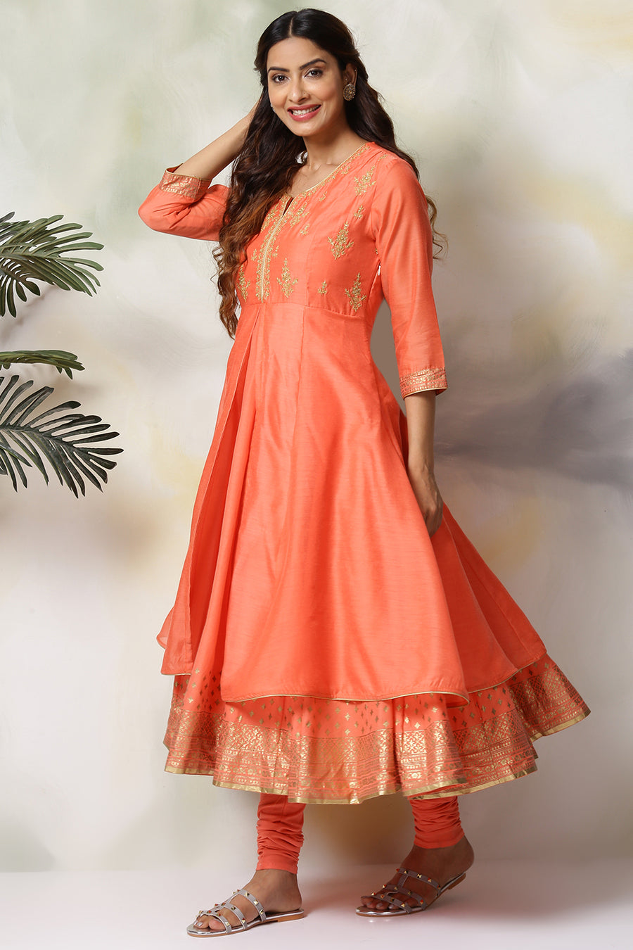 Coral Art Silk Anarkali Kurta Churidar Set A34