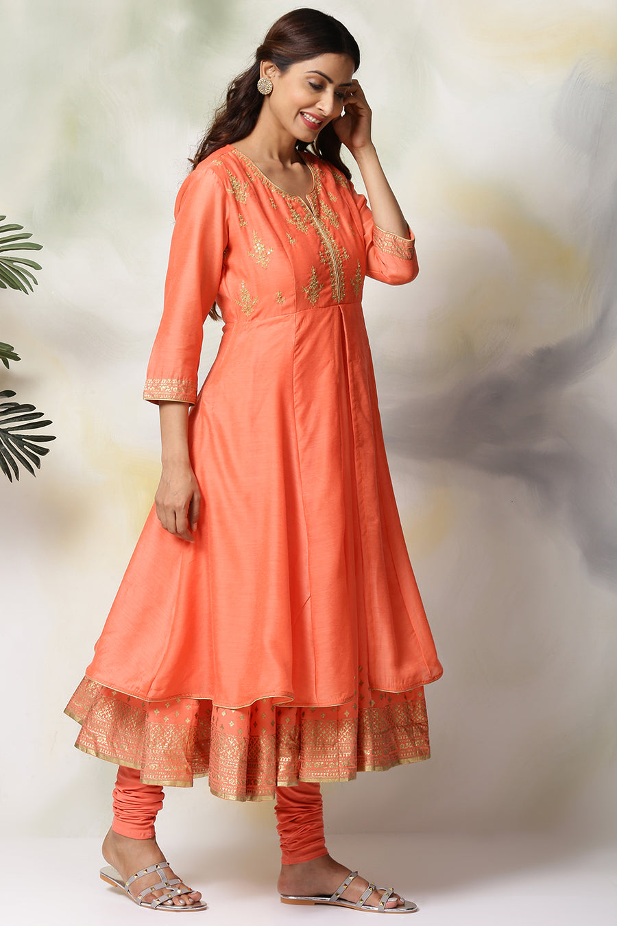Coral Art Silk Anarkali Kurta Churidar Set A34