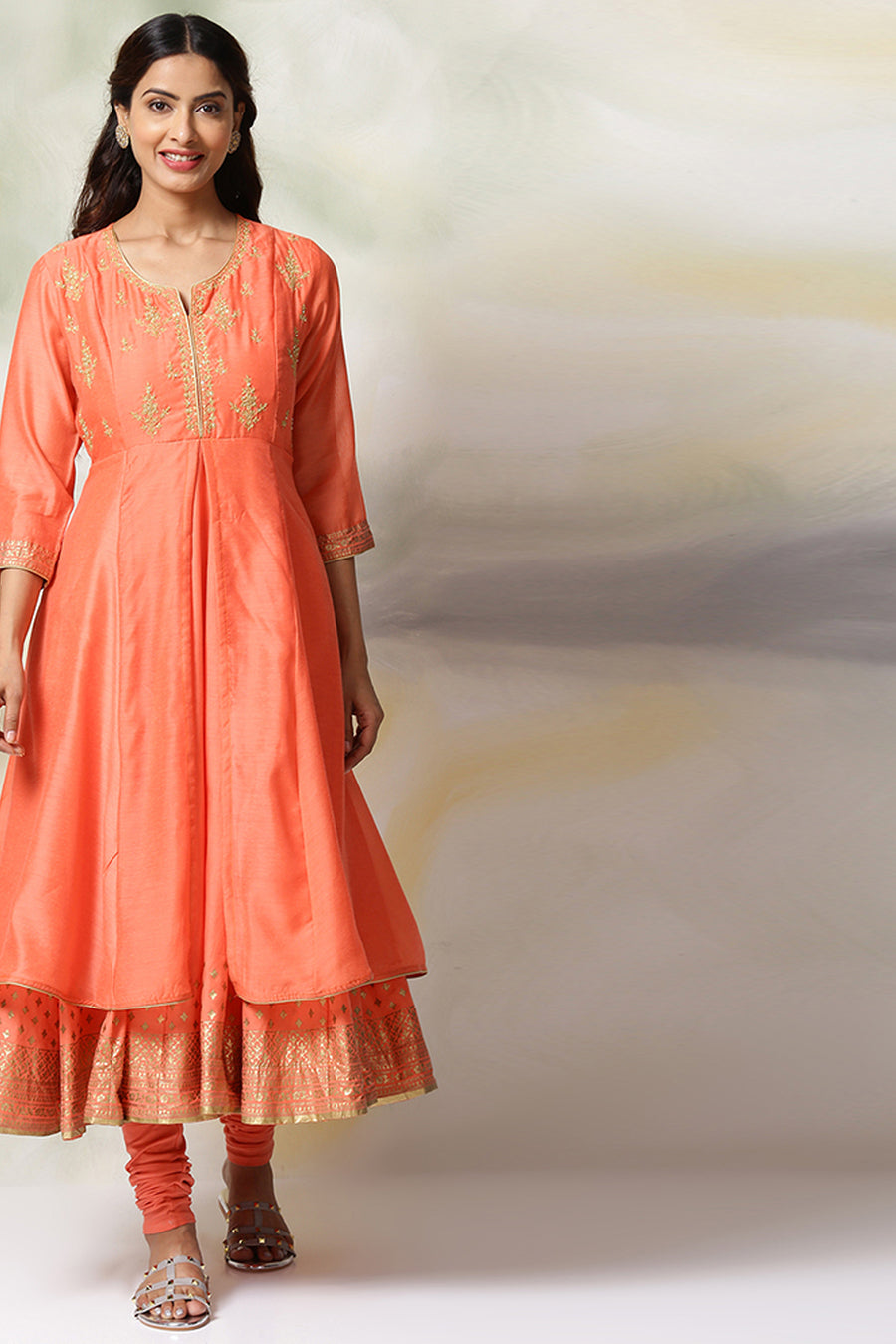 Coral Art Silk Anarkali Kurta Churidar Set A34