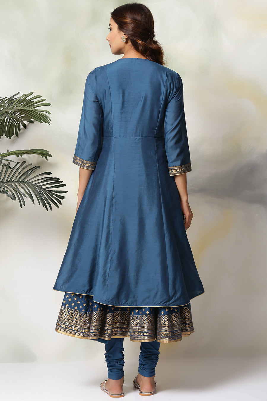 Blue Cotton Blend Anarkali Kurta Churidar Suit Set A34