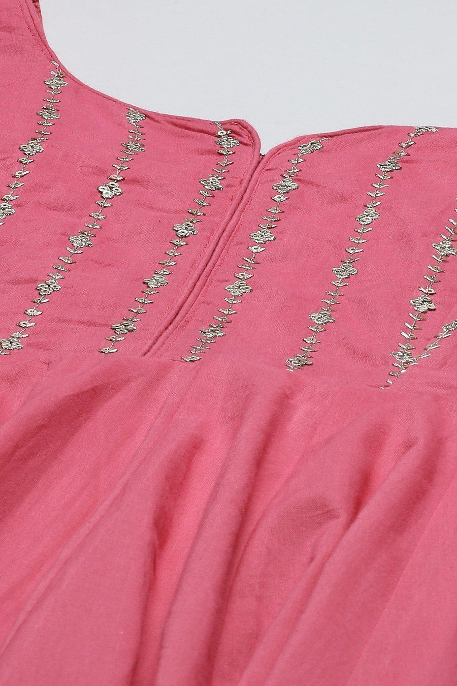 Pink Embroidered Cotton Anarkali Kurta Churidar Suit Set A34