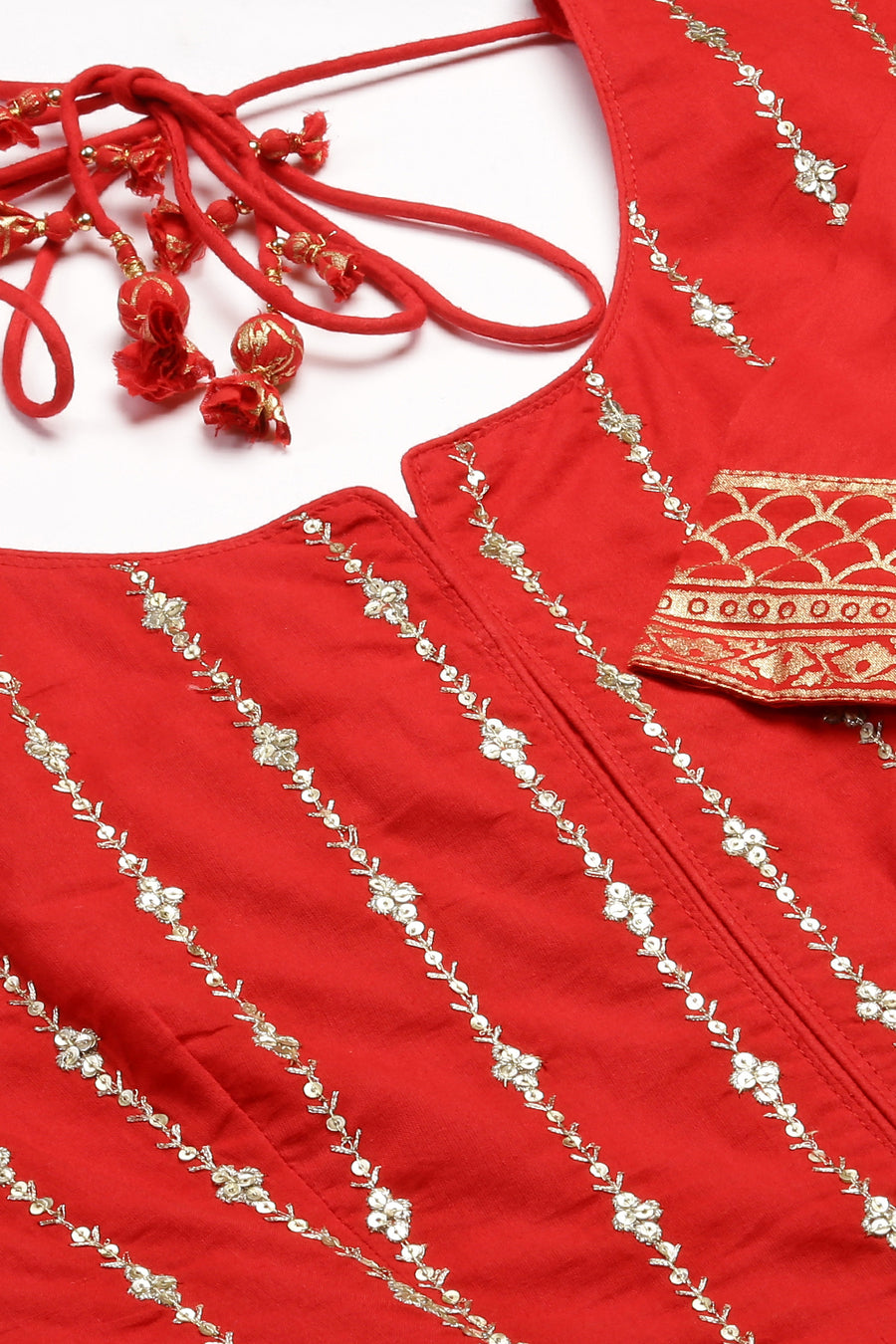 Red Cotton Anarkali Kurta Churidar Suit Set A34