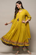 Lime Green Cambric Anarkali Kurta Palazzo Suit Set A34