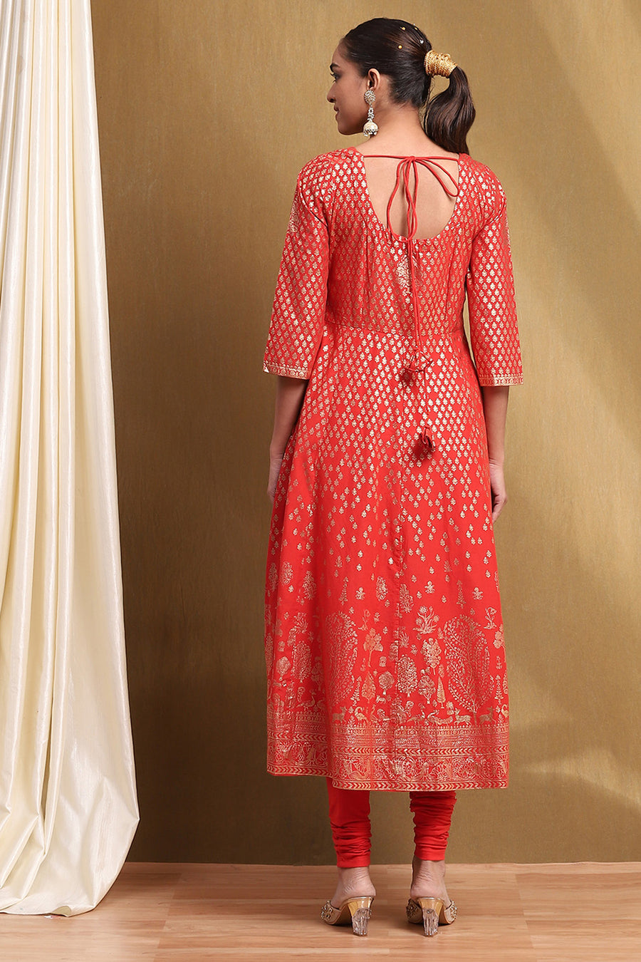 Red Cotton Printed Anarkali Suit Set A34