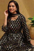 Black Foil Printed Anarkali Suit Set A34