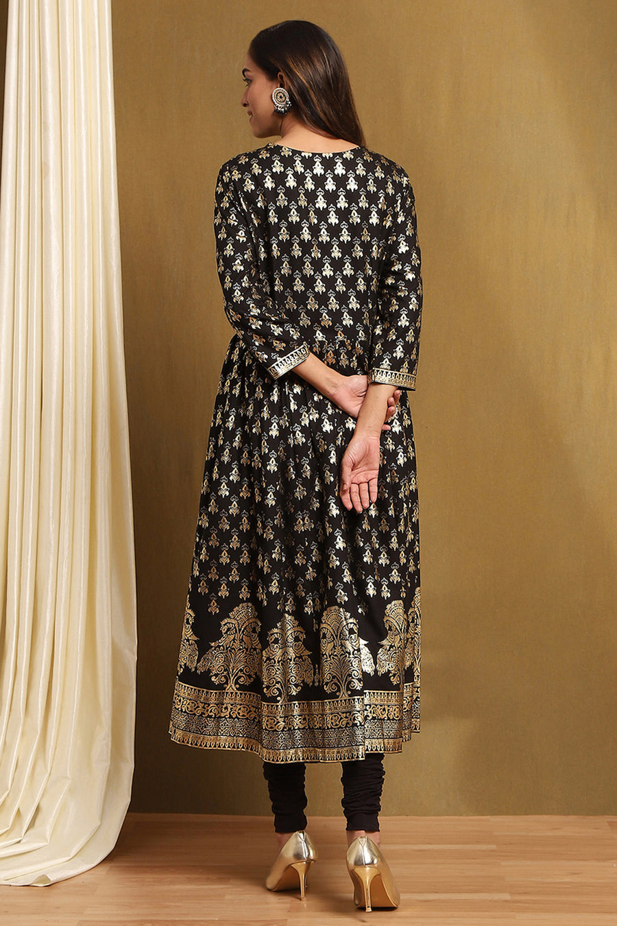 Black Foil Printed Anarkali Suit Set A34