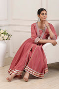 Pink Poly Tissue Embellished Anarkali Kurta Set A34