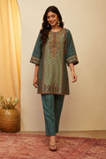 Teal Green Viscose Blend Printed Straight Kurta Set KS60