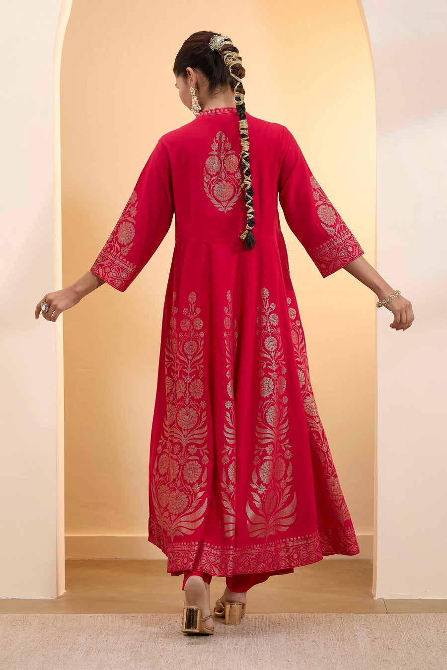 Red Poly Viscose Anarkali Kurta Set A34