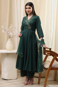 Dark Green Shantoon Printed Anarkali Suit Set A34