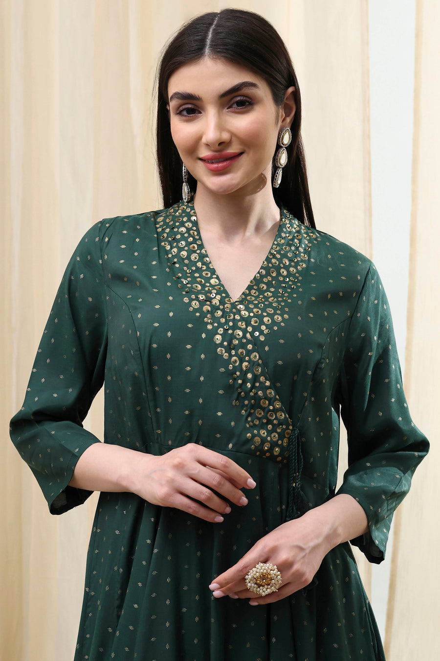 Dark Green Shantoon Printed Anarkali Suit Set A34