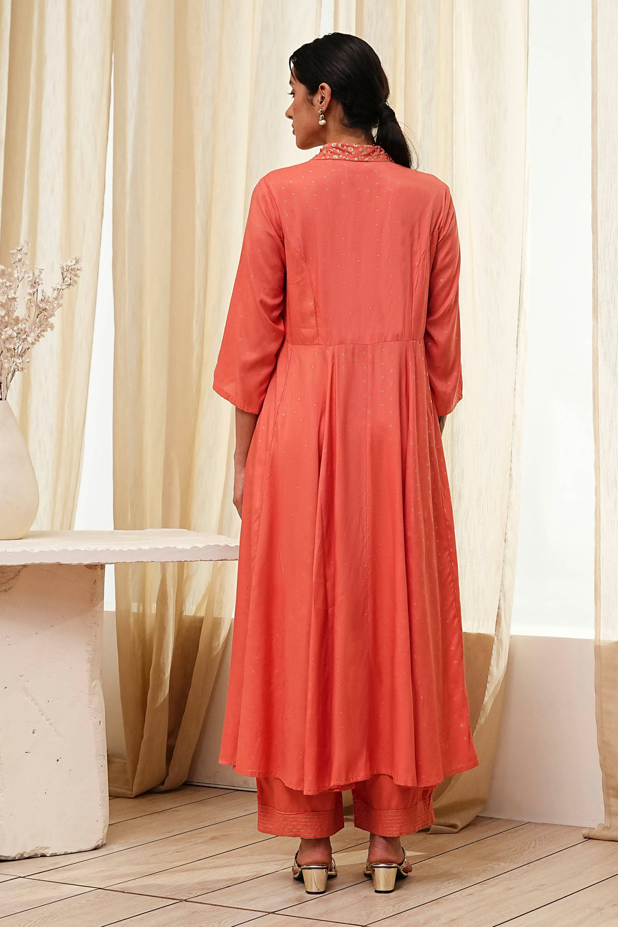 Peach Modal Printed Angrakha Anarkali Suit Set A34