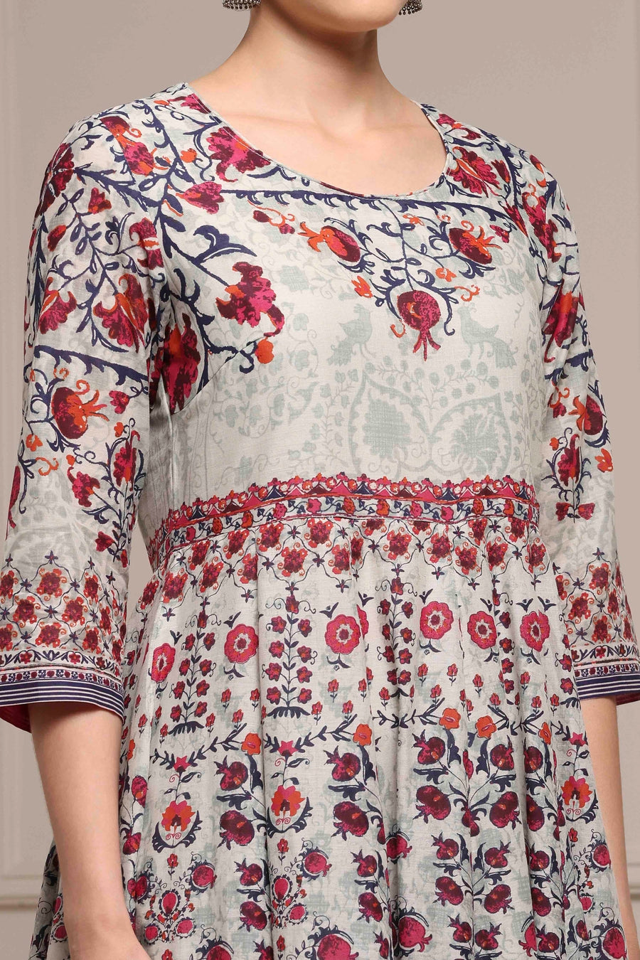 Aqua Cotton Anarkali Printed Suit Set A34