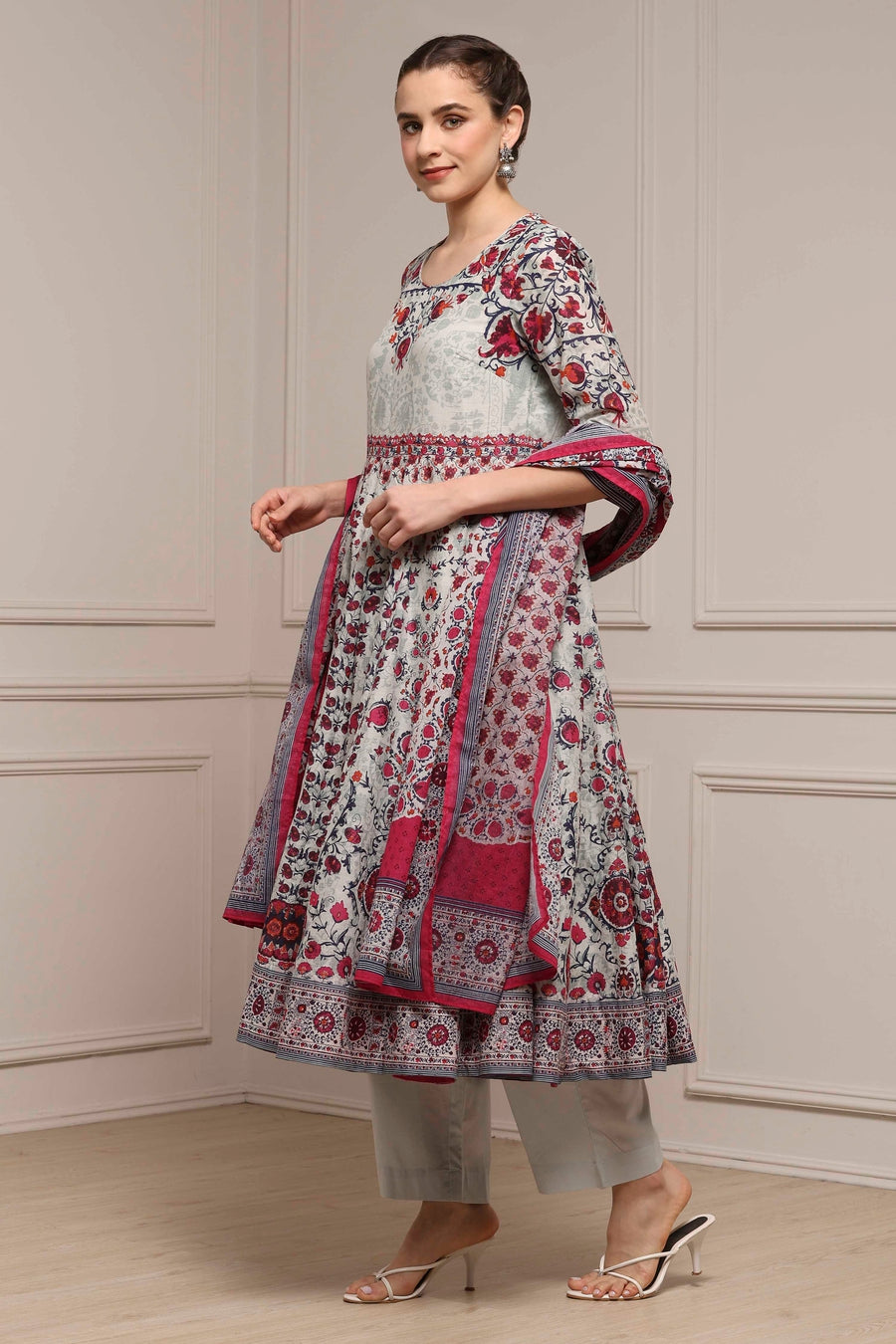 Aqua Cotton Anarkali Printed Suit Set A34