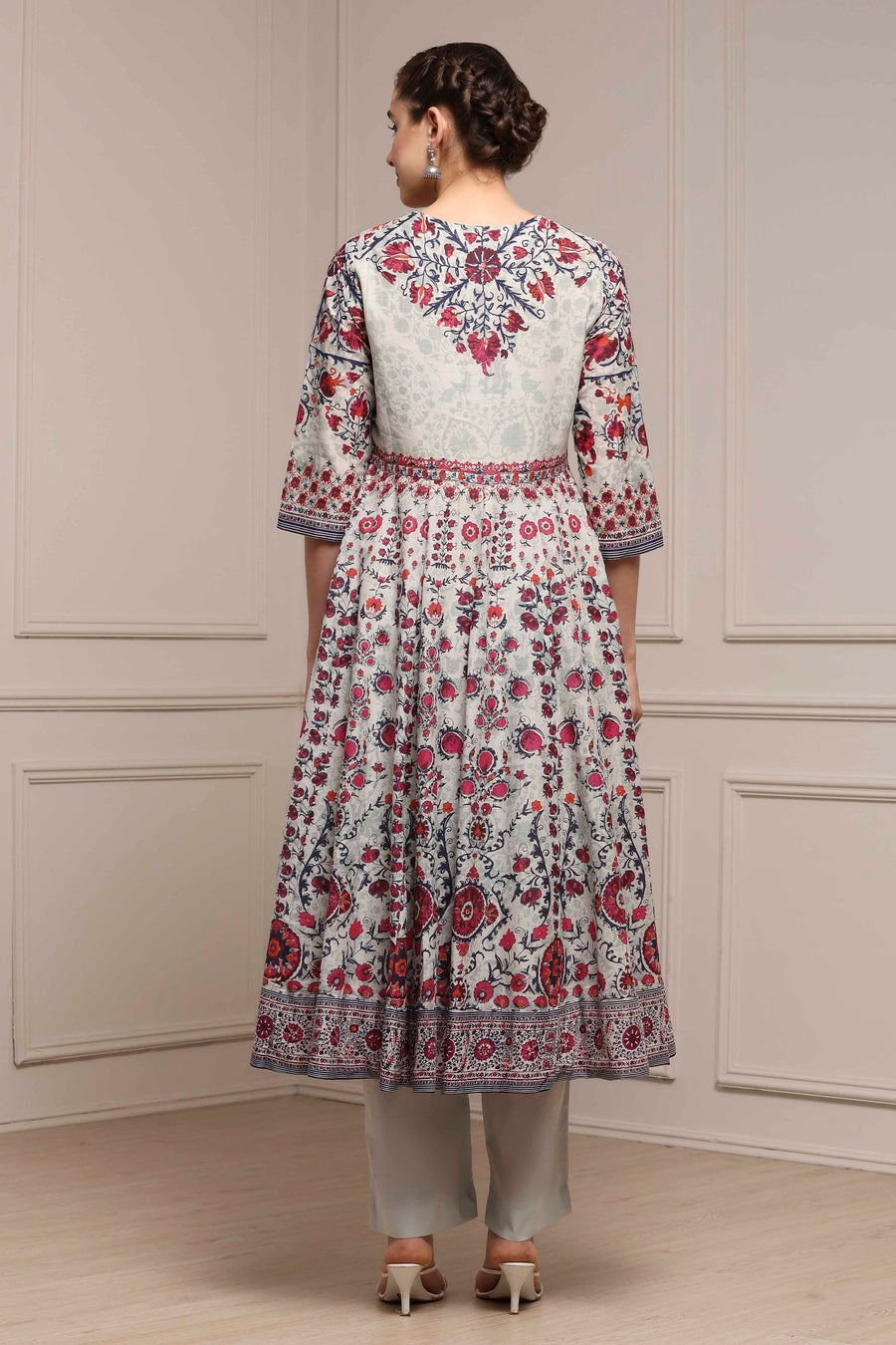 Aqua Cotton Anarkali Printed Suit Set A34