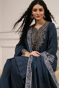Teal Blue Printed Straight Suit Set KS60