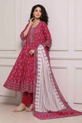 Magenta Cotton Printed Anarkali Suit Set A34