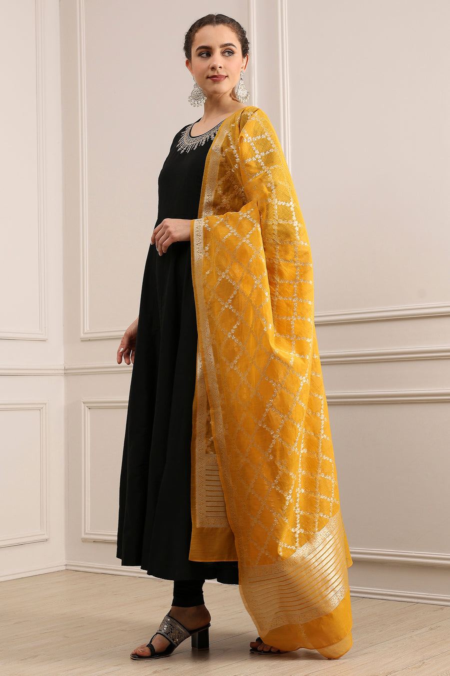 Black Solid Art Silk Anarkali Suit Set A34