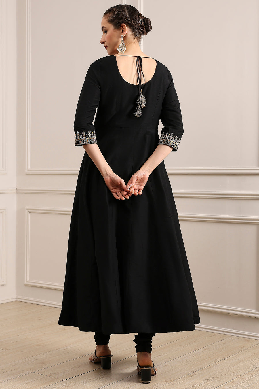 Black Solid Art Silk Anarkali Suit Set A34