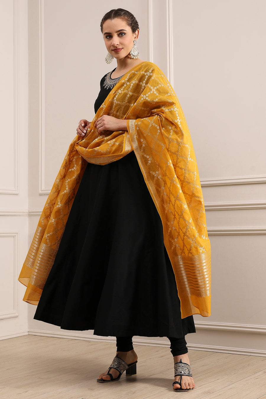 Black Solid Art Silk Anarkali Suit Set A34