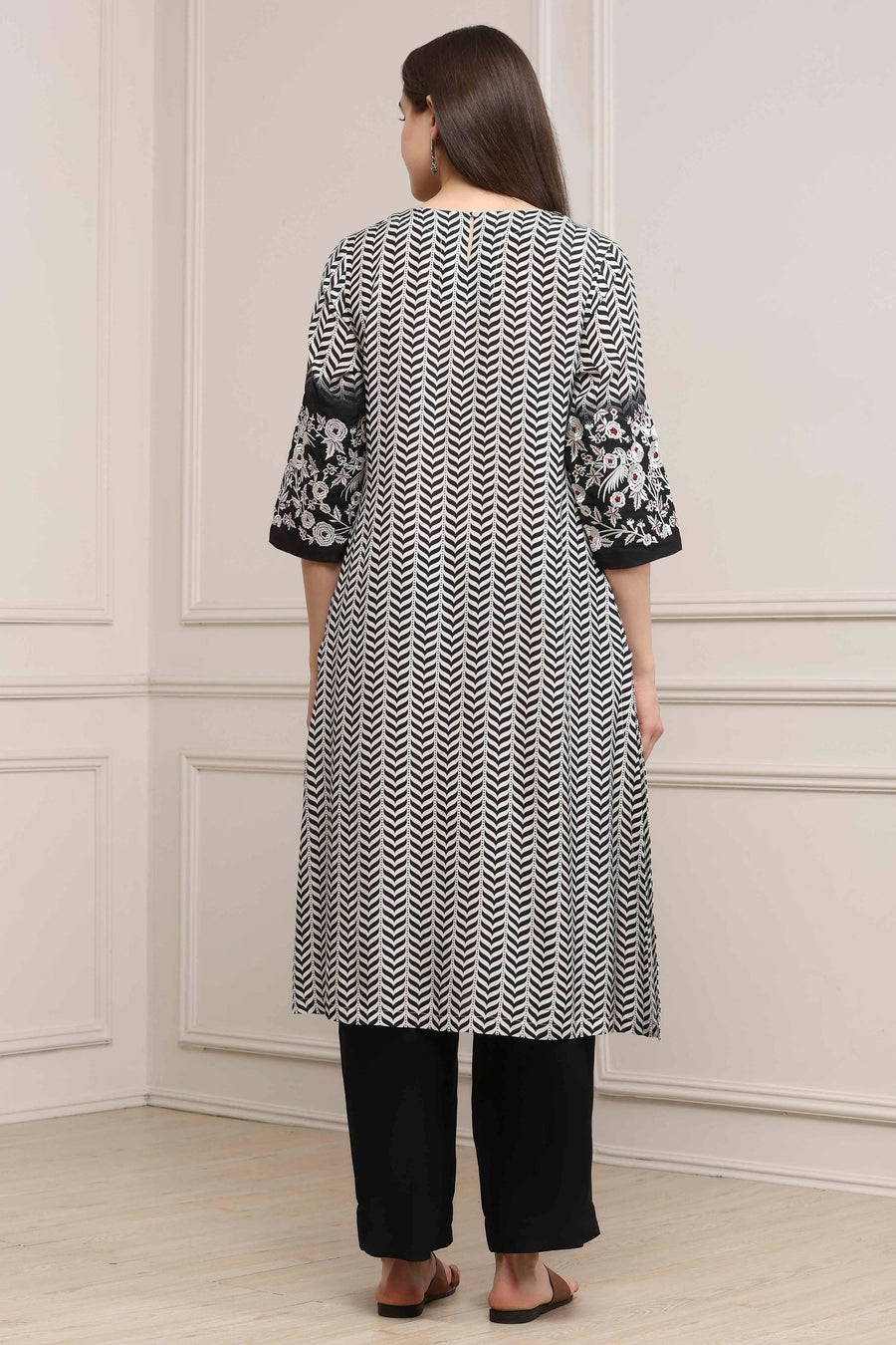 Black Modal Printed Straight Suit Set KS60