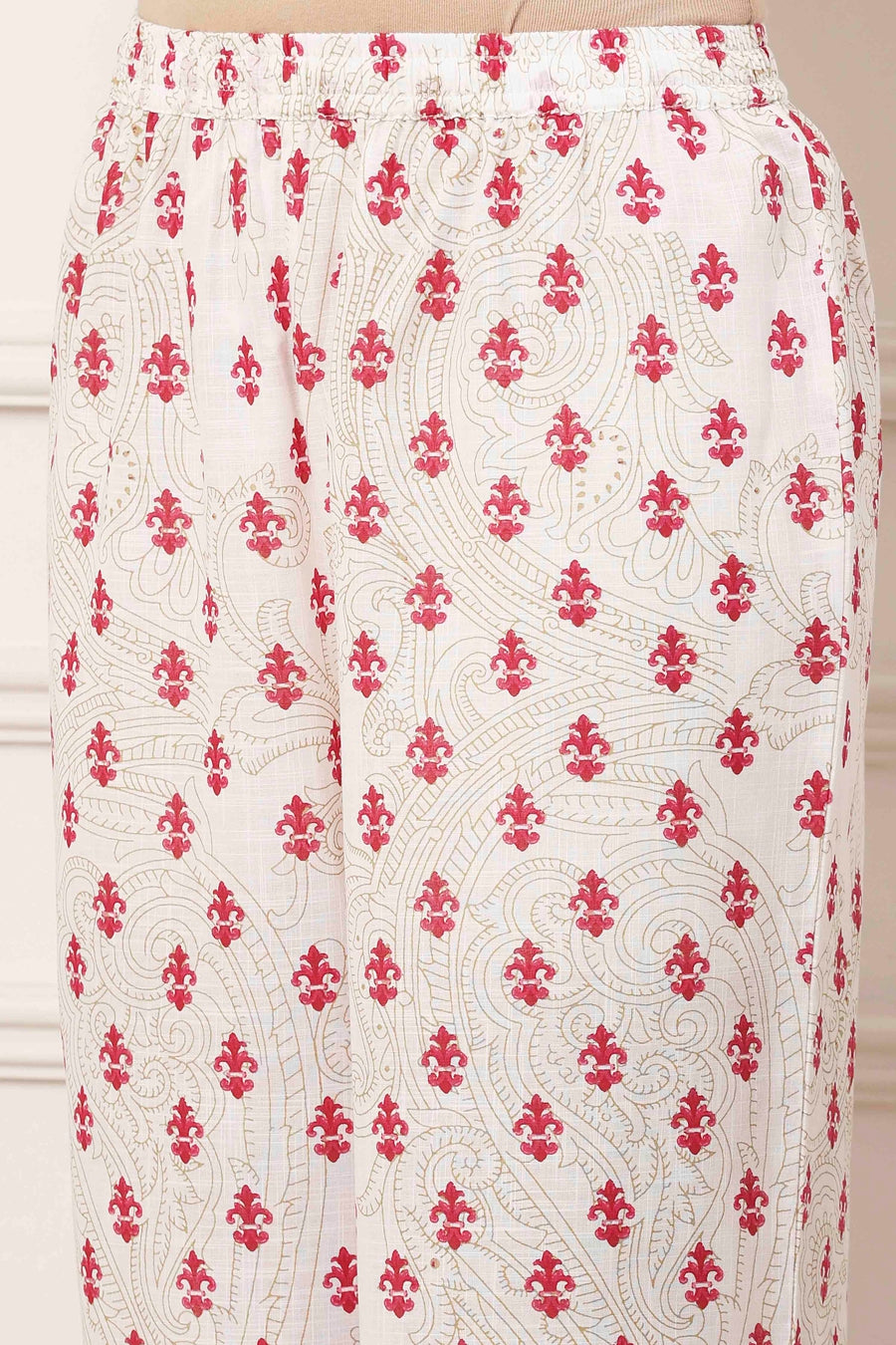 Pink and White Cotton Printed Straight Kurta Set KS60