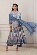Blue Cotton Floral Printed Anarkali Suit Set A34
