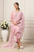 Pink Poly Chanderi Embroidered Straight Suit Set KS60