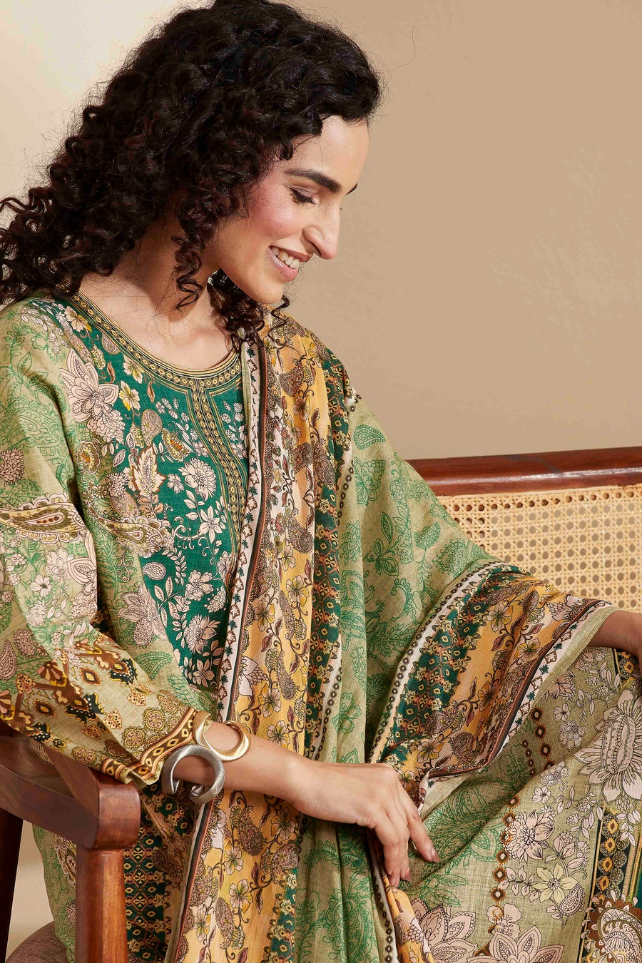Green Cotton Printed Straight Kurta Set KS60