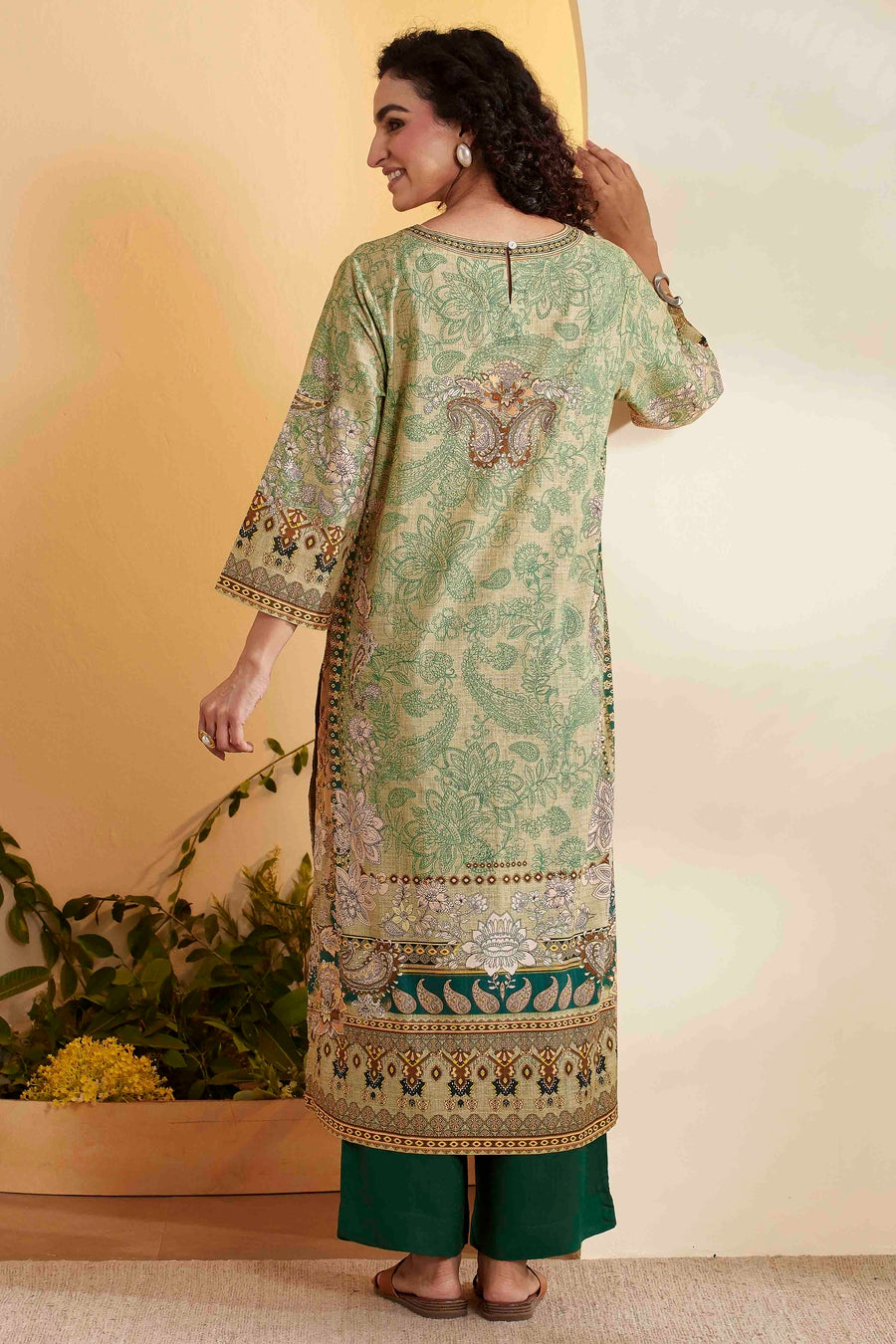 Green Cotton Printed Straight Kurta Set KS60