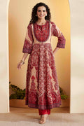 Rust Cotton Printed Anarkali Kurta Set A34