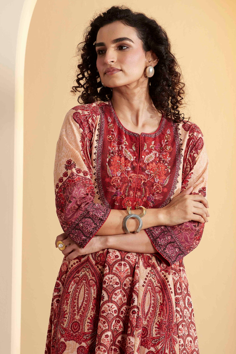 Rust Cotton Printed Anarkali Kurta Set A34