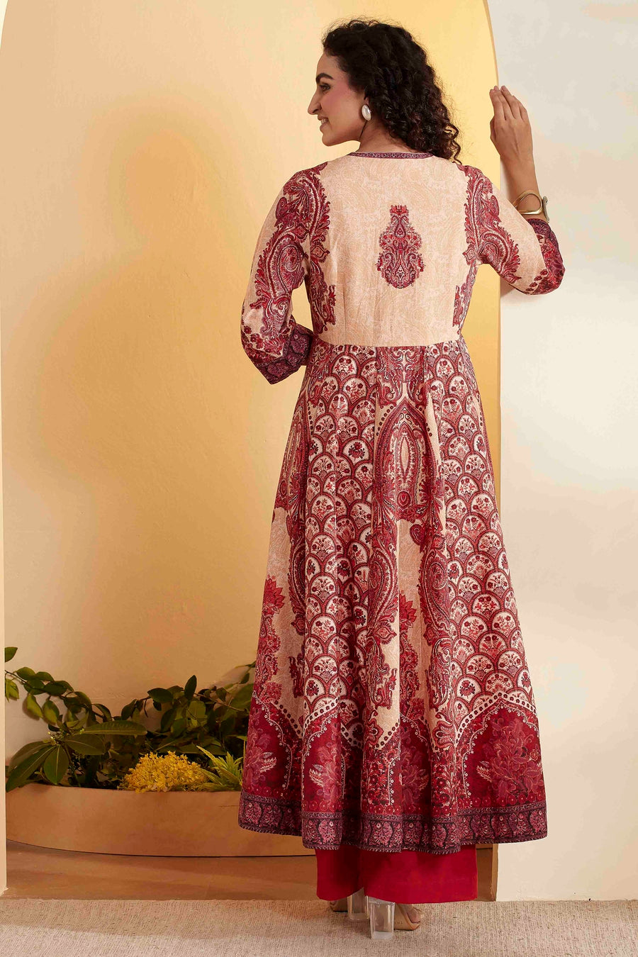 Rust Cotton Printed Anarkali Kurta Set A34