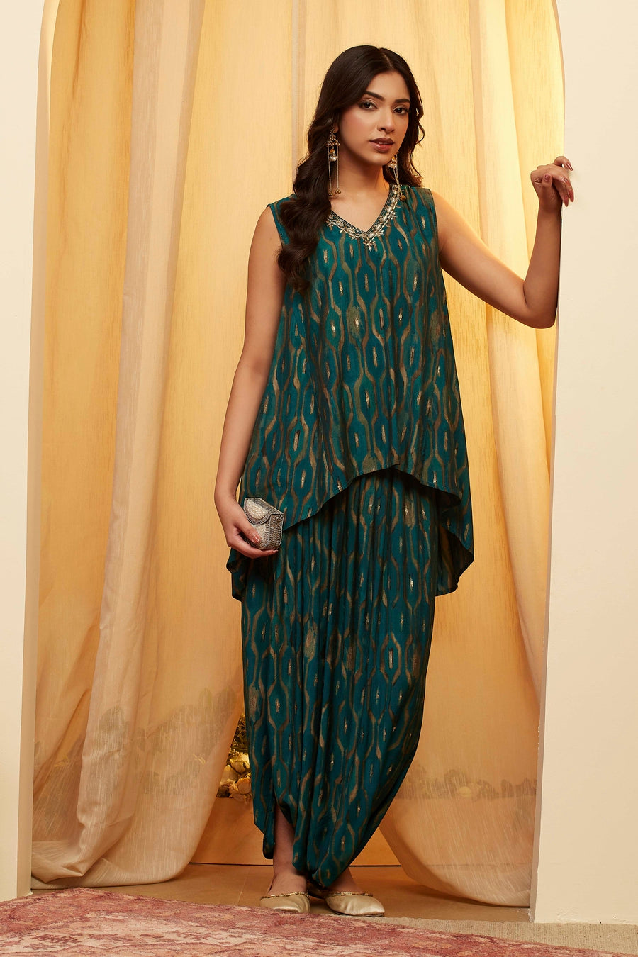 Teal Viscose Blend Printed Kurta Set KS60